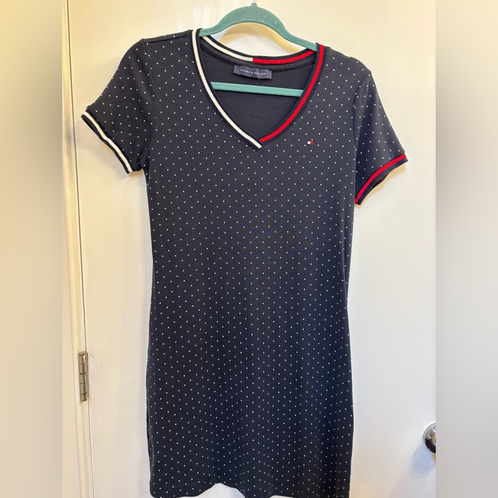 Tommy Hilfiger Navy Polka Dot V-Neck Dress